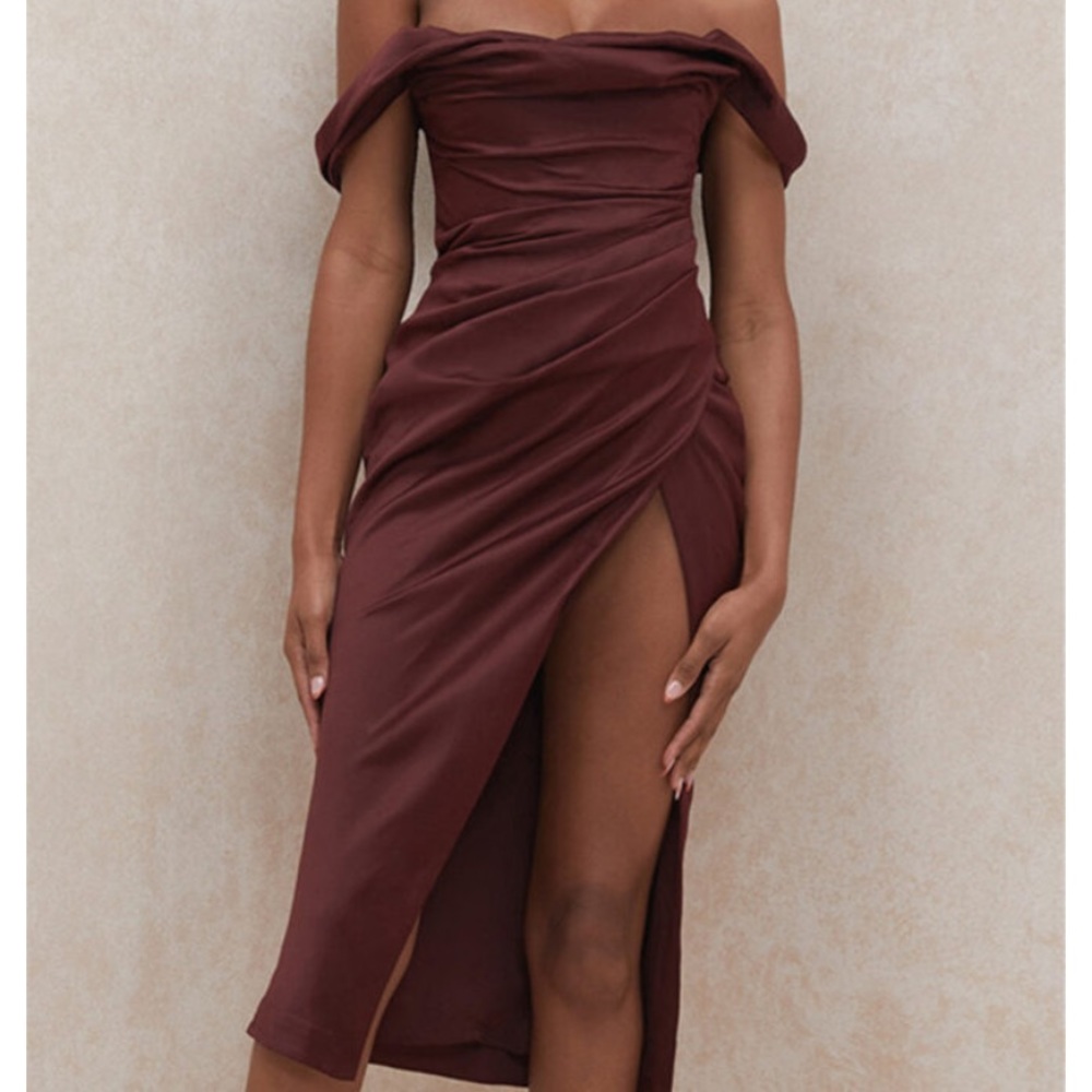 House of CB Rhoda - brown off the shoulder Dress